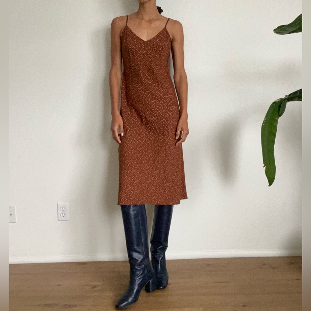 Vince Rust Brown Spotted Slip Midi Dress